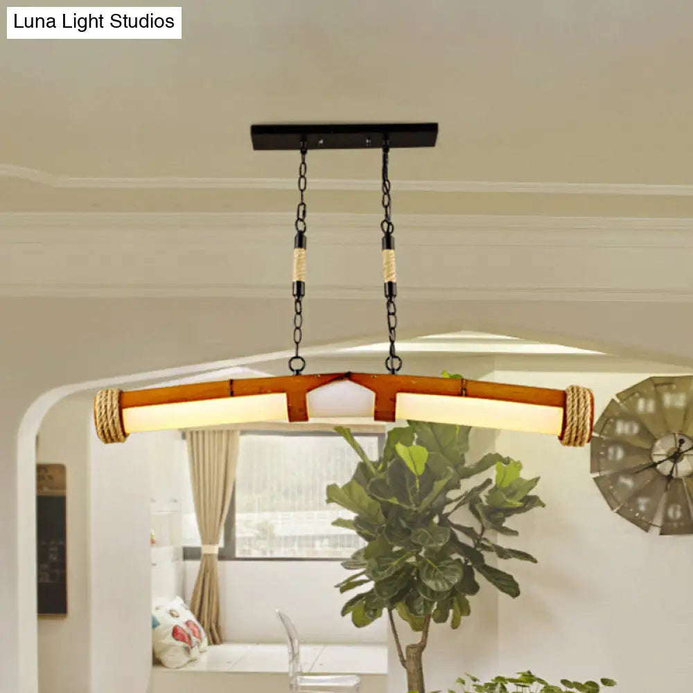 Rustic Beige Chandelier: Stylish Tube-Shaped Wooden Hanging Light For Stair & Bathroom