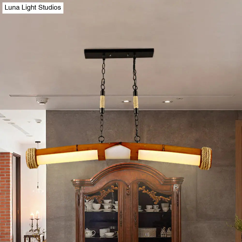 Rustic Beige Chandelier: Stylish Tube-Shaped Wooden Hanging Light For Stair & Bathroom