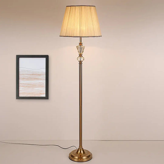 Rustic Beige Crystal Reading Floor Lamp With Fabric Shade