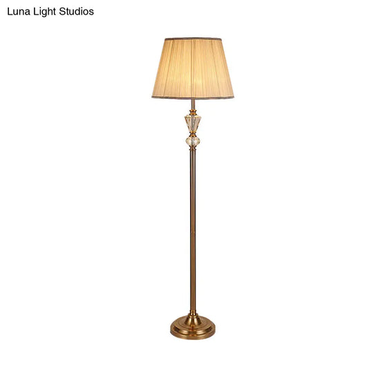 Rustic Beige Crystal Reading Floor Lamp With Fabric Shade