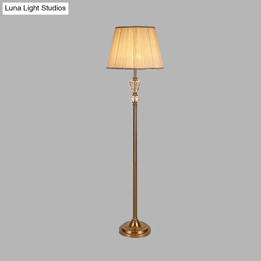 Rustic Beige Crystal Reading Floor Lamp With Fabric Shade