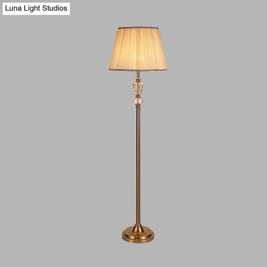 Rustic Beige Crystal Reading Floor Lamp With Fabric Shade