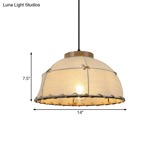 Rustic Beige Fabric Ceiling Pendant Light With Wooden Top 14’/16’/18’ Wide