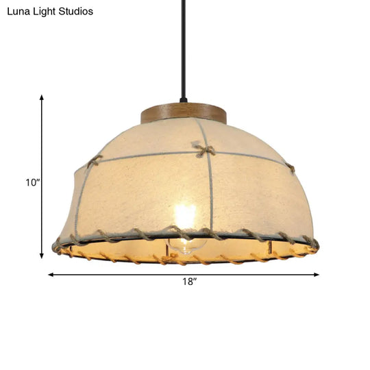 Rustic Beige Fabric Ceiling Pendant Light With Wooden Top 14’/16’/18’ Wide