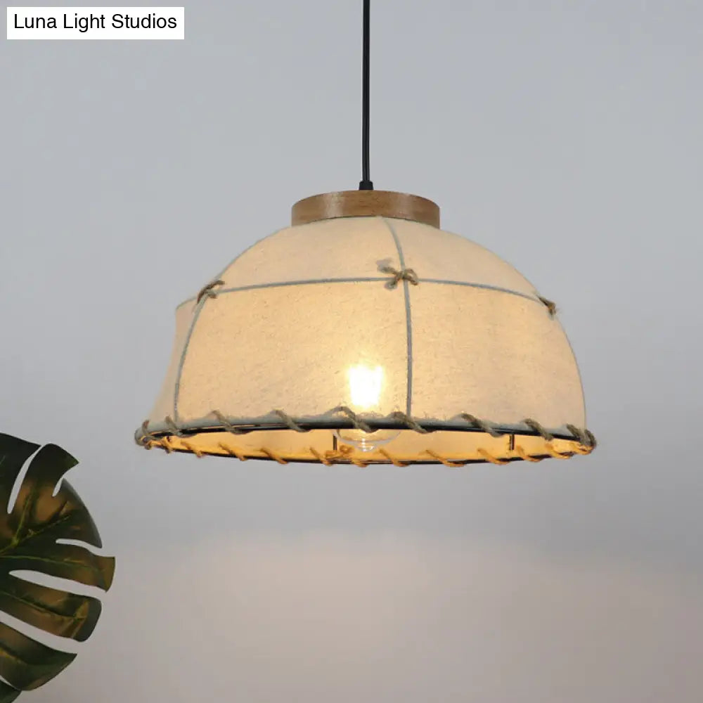 Farm Style Pendant Light - Beige Fabric Ceiling Lamp With Wooden Top 14/16/18 Wide / 14