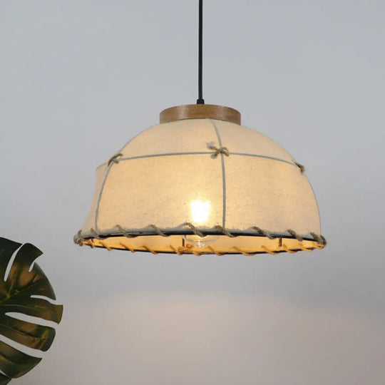 Rustic Beige Fabric Ceiling Pendant Light With Wooden Top 14’/16’/18’ Wide / 14’