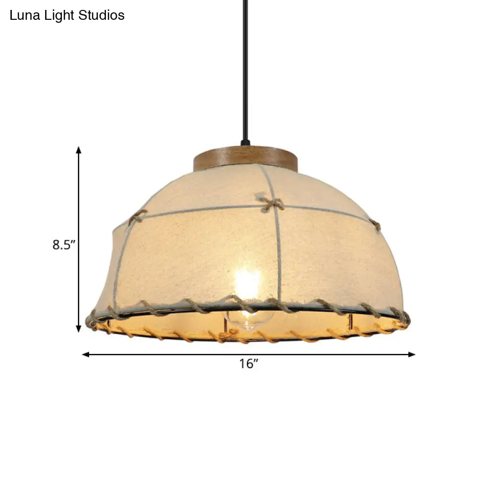 Rustic Beige Fabric Ceiling Pendant Light With Wooden Top 14’/16’/18’ Wide
