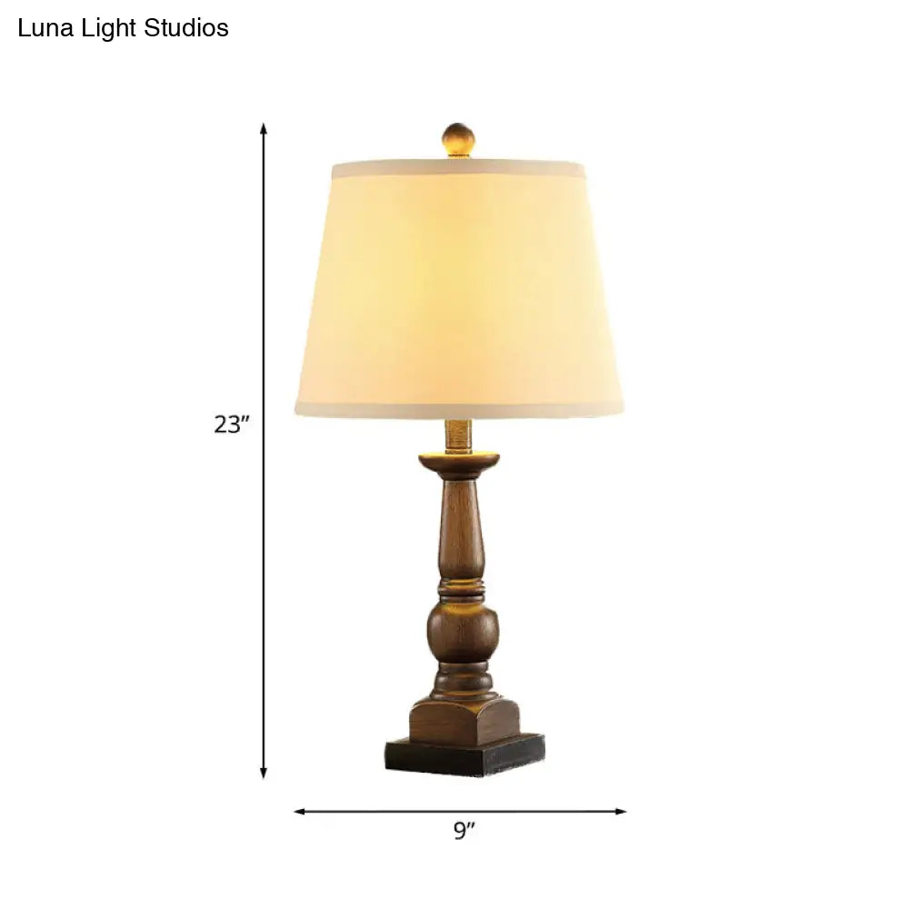 Rustic Beige Fabric Table Lamp For Living Room Nightstand - Single Light With Stylish Baluster Base