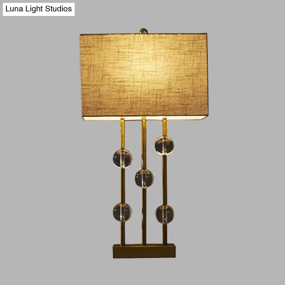 Rustic Beige Fabric Table Lamp With Crystal Deco - Perfect Bedroom Night Light