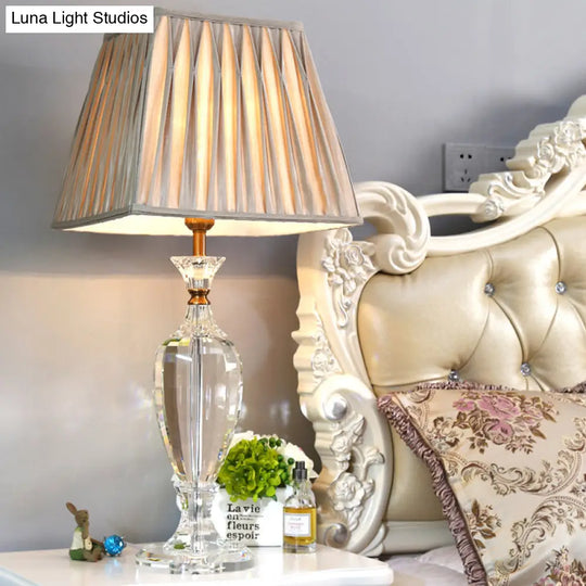 Rustic Beige Fabric Table Lamp With Pleated Shade And Crystal Urn Base - 1-Light Night Light