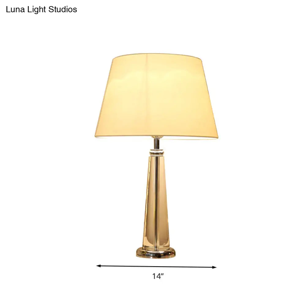 Rustic Beige Fabric Tapered Table Lamp With Crystal Base - Single Head Bedroom Night Light