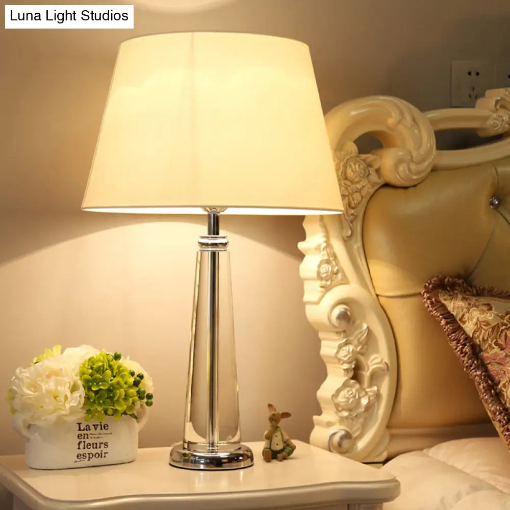 Rustic Beige Fabric Tapered Table Lamp With Crystal Base - Single Head Bedroom Night Light