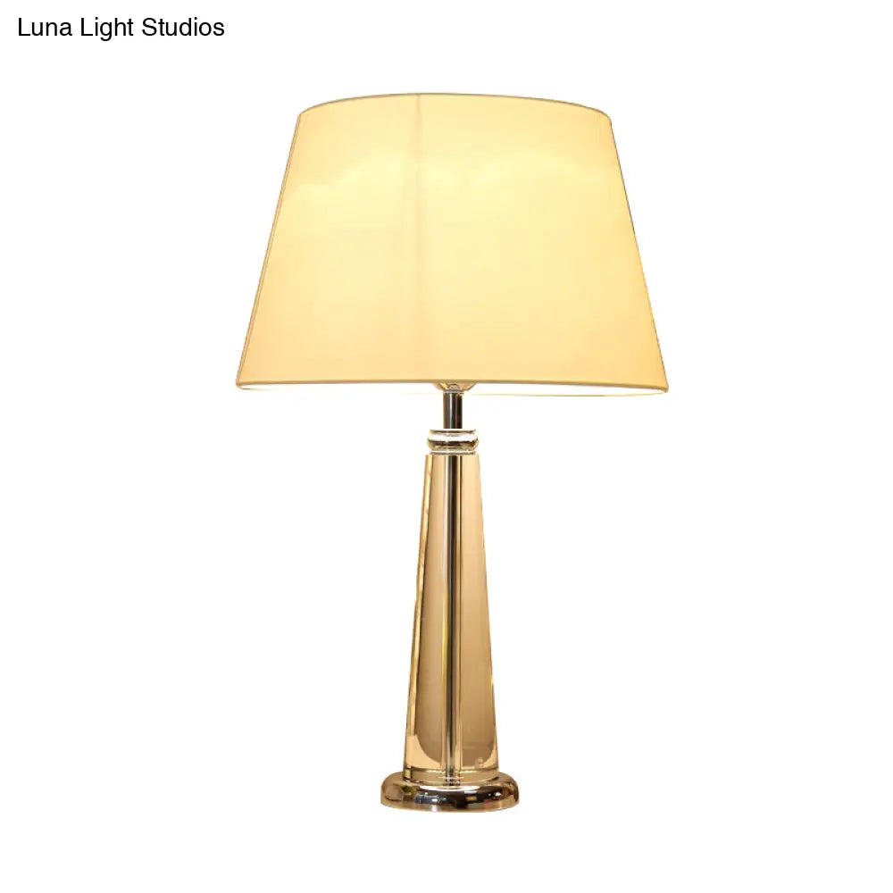 Rustic Beige Fabric Tapered Table Lamp With Crystal Base - Single Head Bedroom Night Light