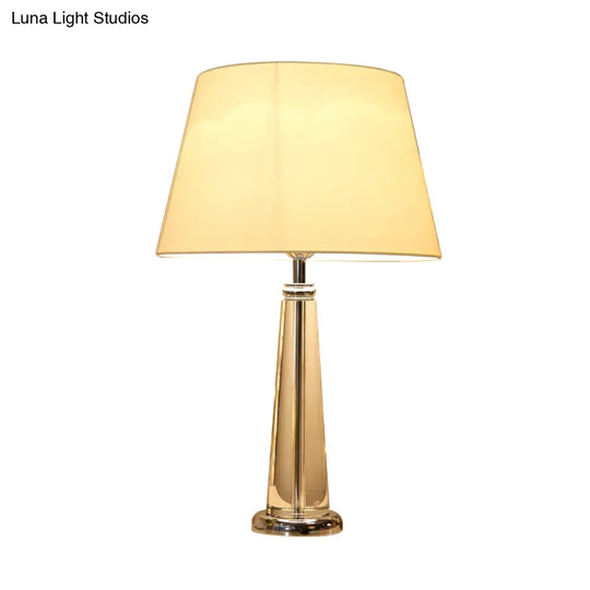 Rustic Beige Fabric Tapered Table Lamp With Crystal Base - Single Head Bedroom Night Light