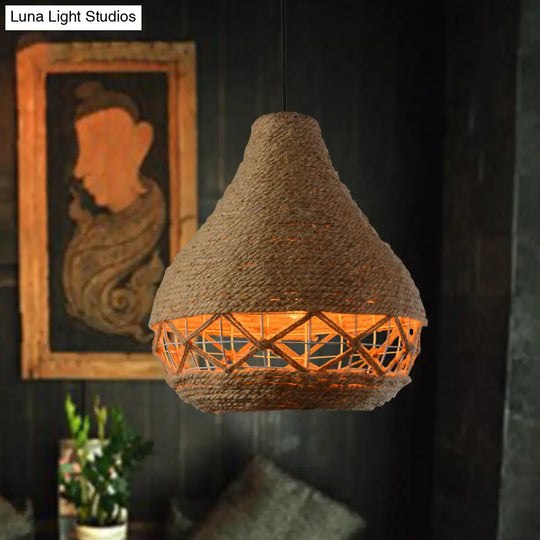 Countryside Teardrop Hanging Light: 1-Bulb Pendant Lamp In Beige - Restaurant Ceiling Décor