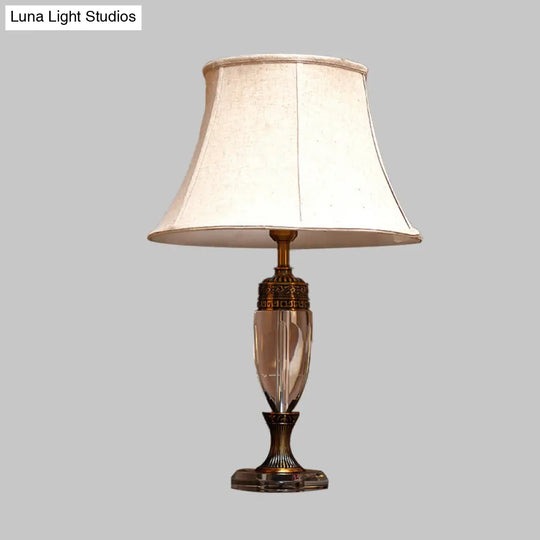 Rustic Bell Fabric Table Lamp In Beige For Bedroom - 1 Light Nightstand