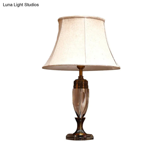 Rustic Bell Fabric Table Lamp In Beige For Bedroom - 1 Light Nightstand