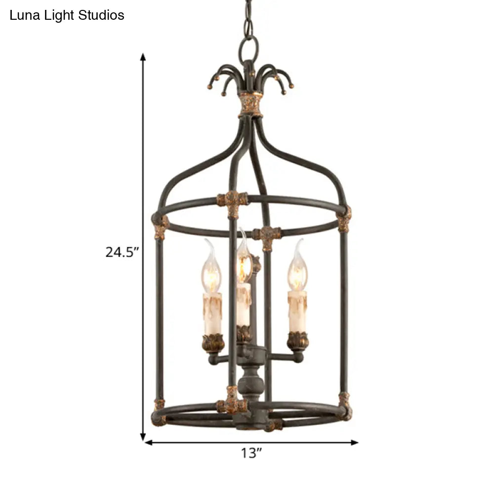 Rustic Birdcage Chandelier: Living Room Lighting Pendant Lamp | Metallic Black & Gold 3-Bulb