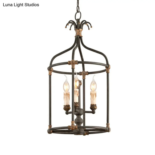 Rustic Birdcage Chandelier: Living Room Lighting Pendant Lamp | Metallic Black & Gold 3-Bulb