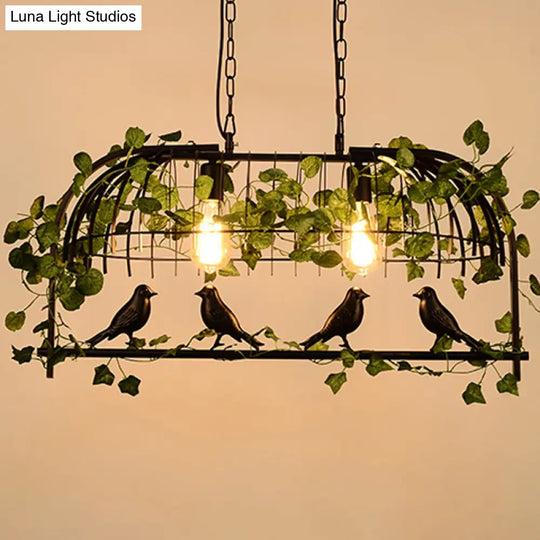 Rustic Birdcage Island Pendant Light With Ivy For Restaurant Décor