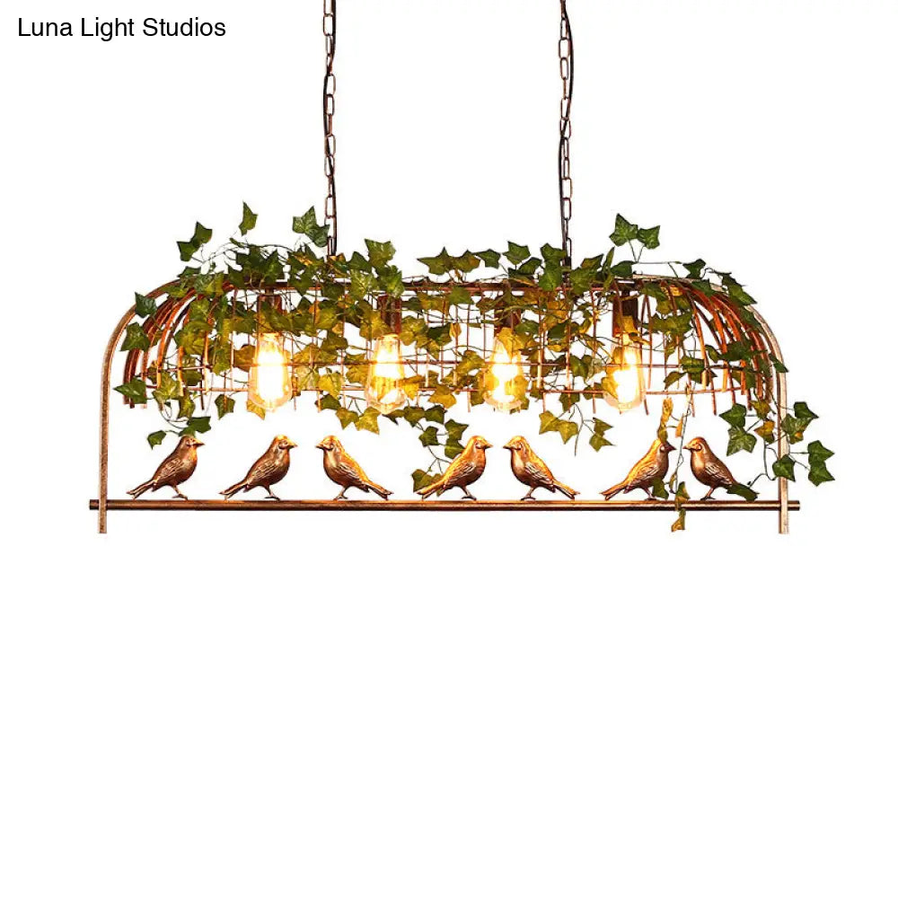 Rustic Birdcage Island Pendant Light With Ivy For Restaurant Décor