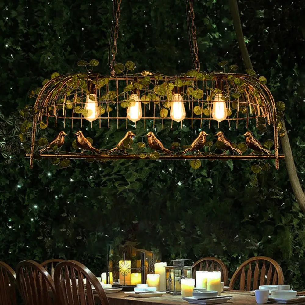 Rustic Birdcage Island Pendant Light With Ivy For Restaurant Décor Black / Large