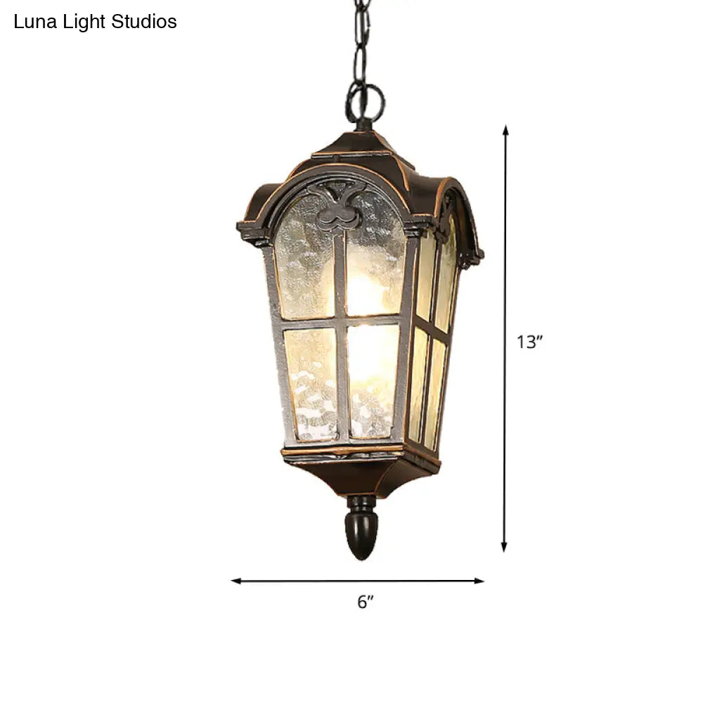 Rustic Black 1-Head Pendant Light With Water Glass Lantern For Ceiling Suspension - Perfect