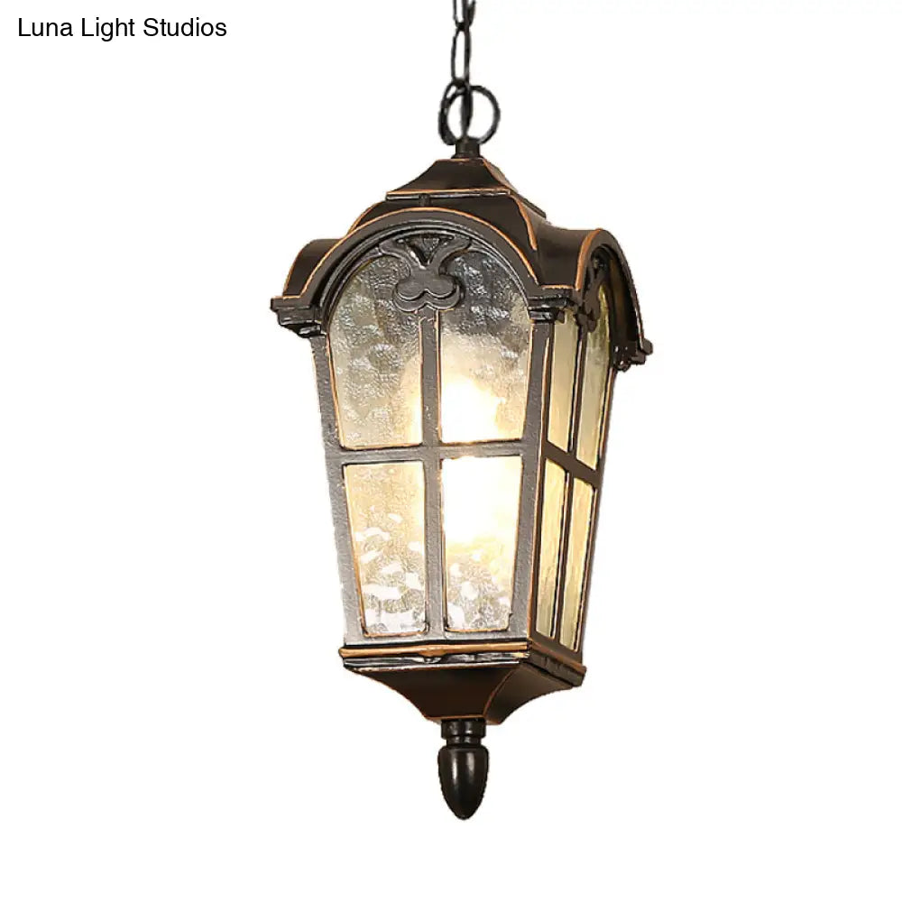 Rustic Black 1-Head Pendant Light With Water Glass Lantern For Ceiling Suspension - Perfect