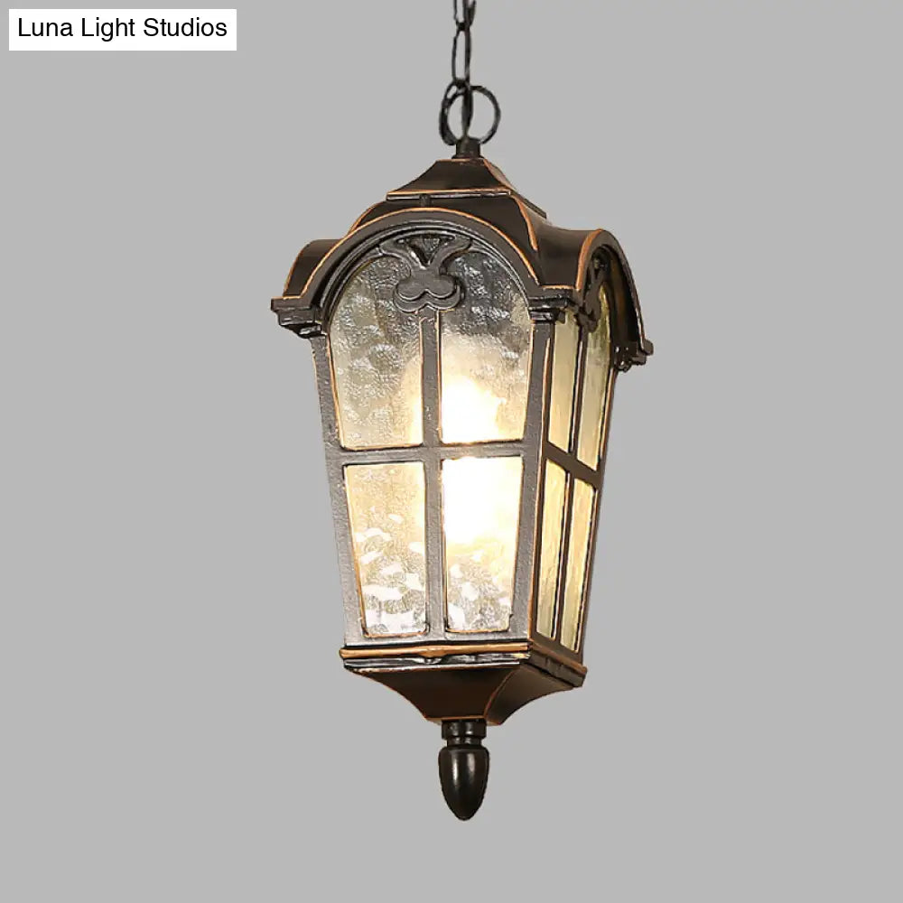 Rustic Black 1-Head Pendant Light With Water Glass Lantern For Ceiling Suspension - Perfect