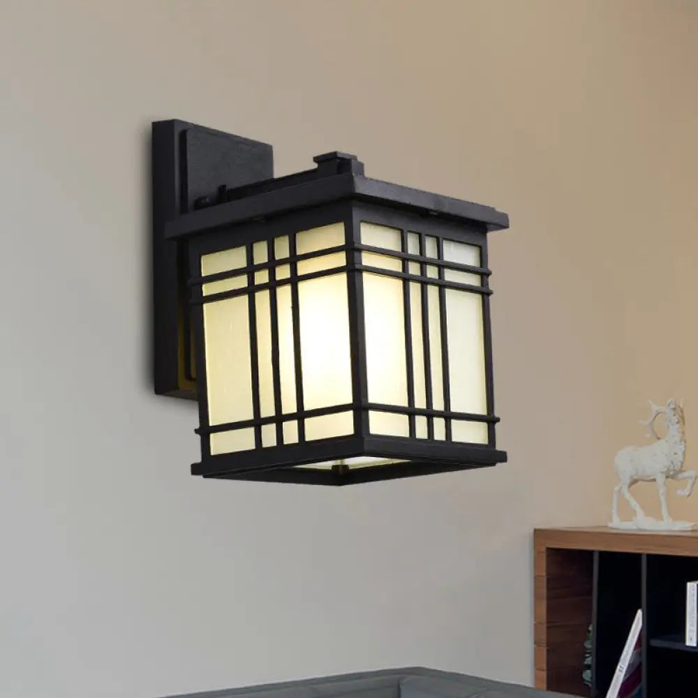 Rustic Black Aluminum Wall Sconce With Opal Glass Shade - Open Bottom Design