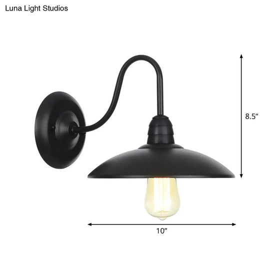 Rustic Black Bowl Kitchen Wall Light With Adjustable Arm - 1-Light Metallic Mounted Lamp