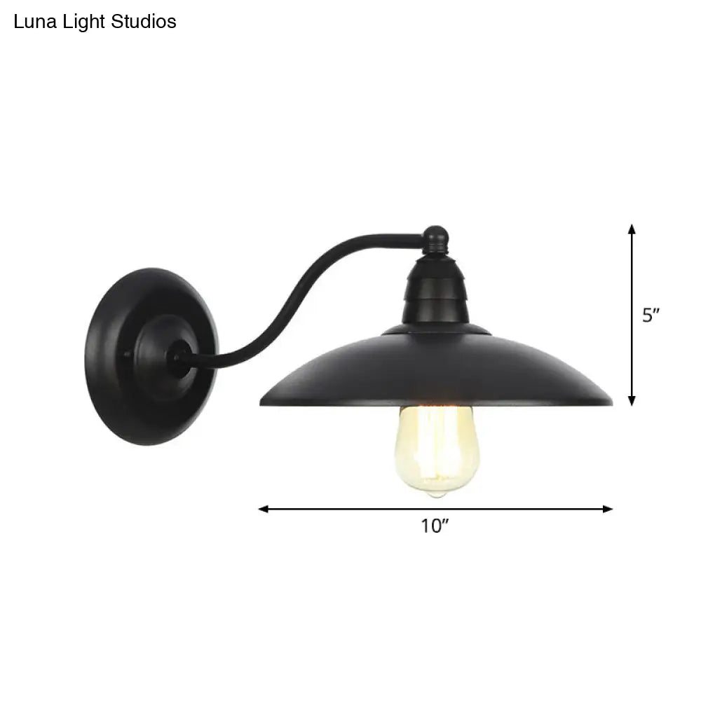 Rustic Black Bowl Kitchen Wall Light With Adjustable Arm - 1-Light Metallic Mounted Lamp