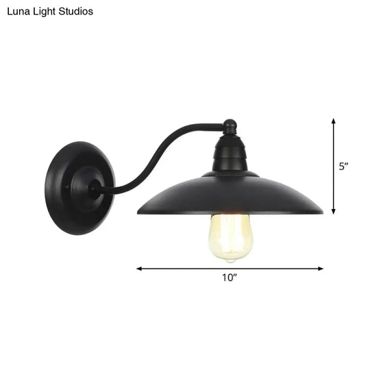 Rustic Black Bowl Kitchen Wall Light With Adjustable Arm - 1-Light Metallic Mounted Lamp