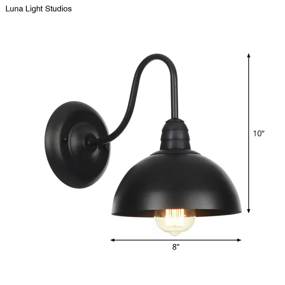 Rustic Black Bowl Kitchen Wall Light With Adjustable Arm - 1-Light Metallic Mounted Lamp