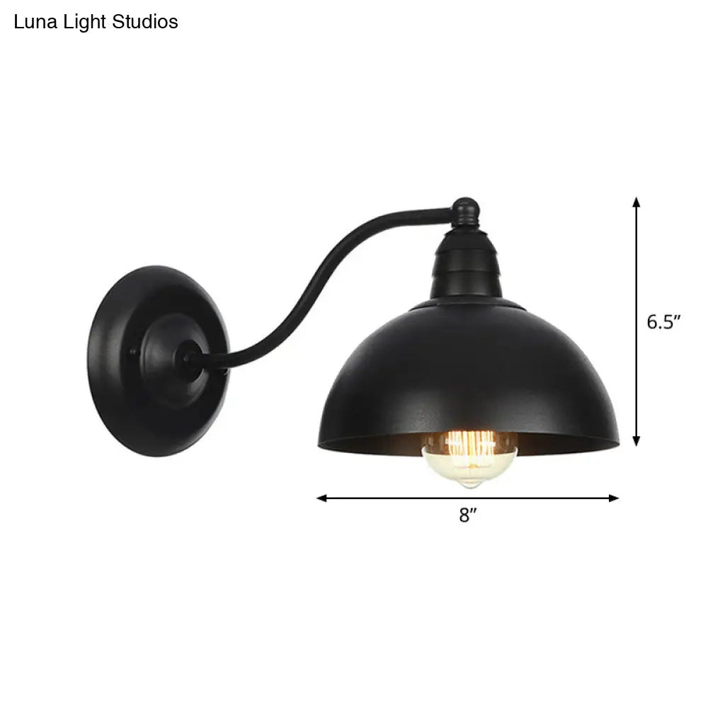 Rustic Black Bowl Kitchen Wall Light With Adjustable Arm - 1-Light Metallic Mounted Lamp