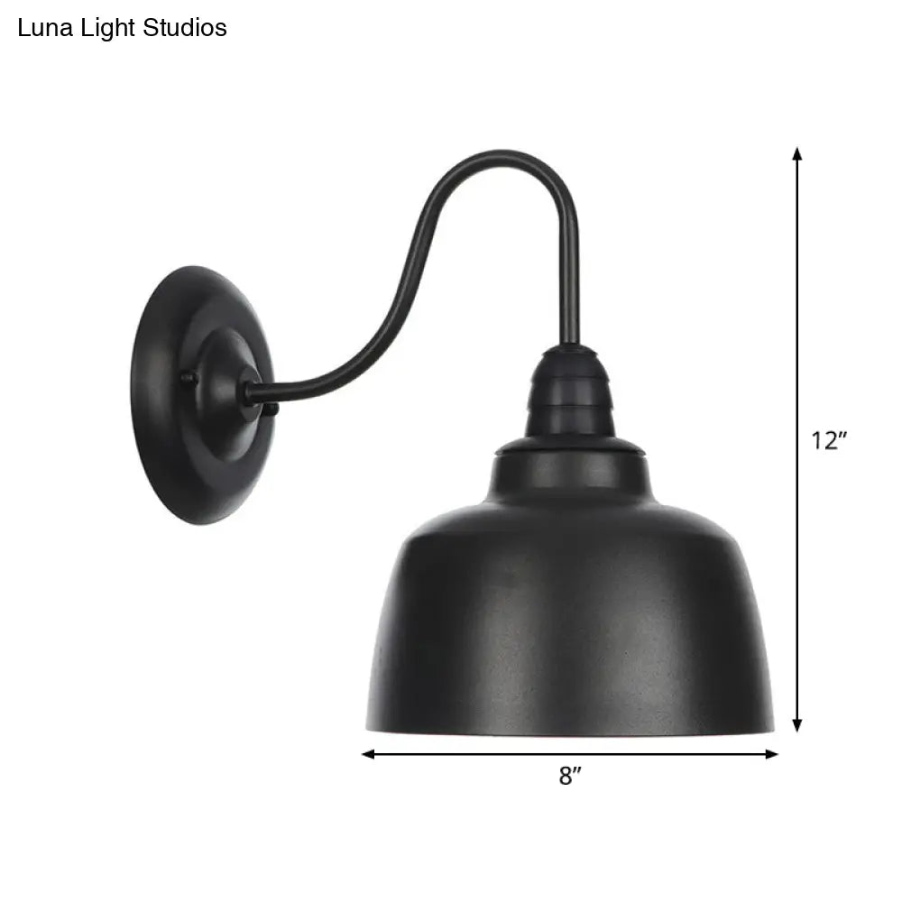 Rustic Black Bowl Kitchen Wall Light With Adjustable Arm - 1-Light Metallic Mounted Lamp