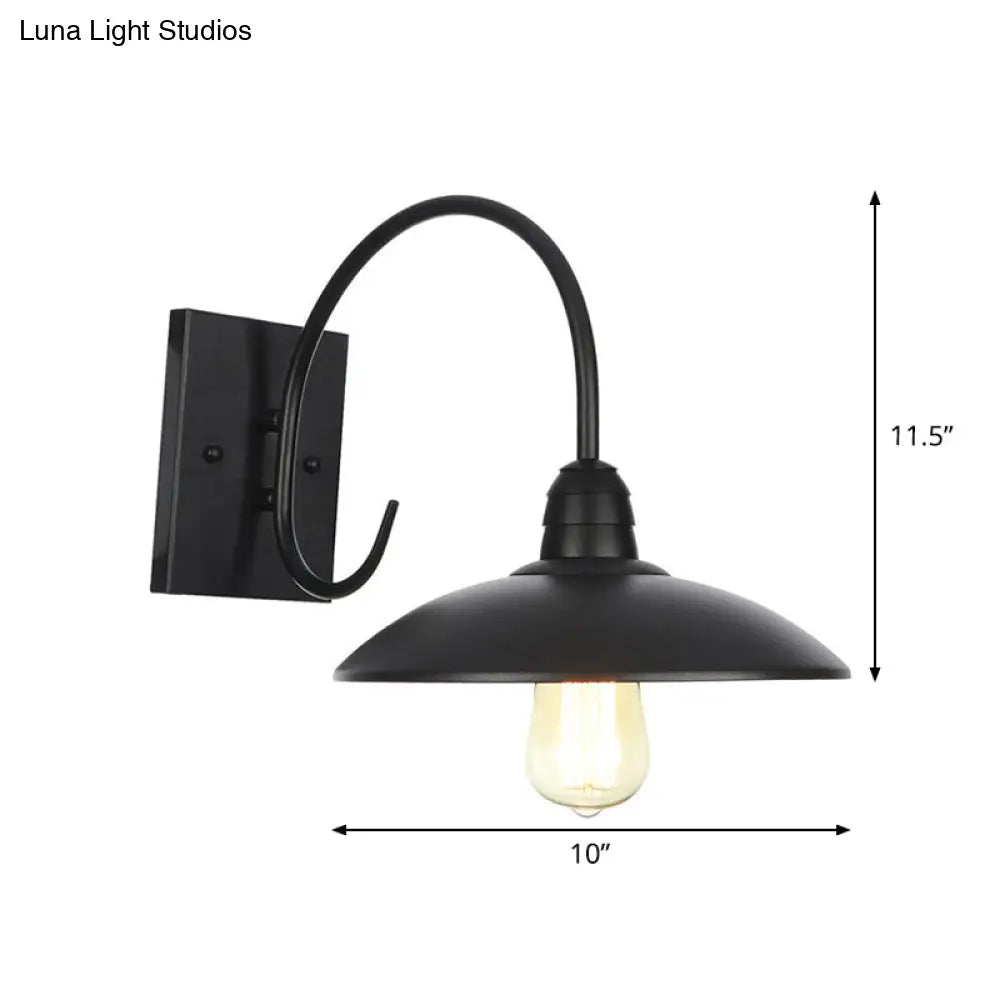 Rustic Black Bowl Kitchen Wall Light With Adjustable Arm - 1-Light Metallic Mounted Lamp