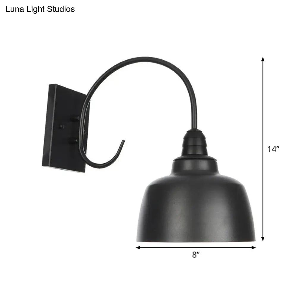 Rustic Black Bowl Kitchen Wall Light With Adjustable Arm - 1-Light Metallic Mounted Lamp