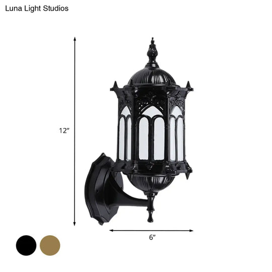 Rustic Black/Brass Pavilion Wall Light Sconce With Clear Glass Shade