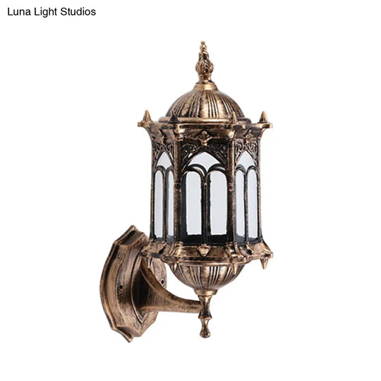 Rustic Black/Brass Pavilion Wall Light Sconce With Clear Glass Shade