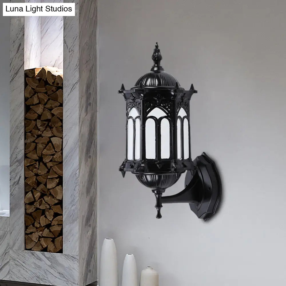 Rustic Black/Brass Pavilion Wall Light Sconce With Clear Glass Shade