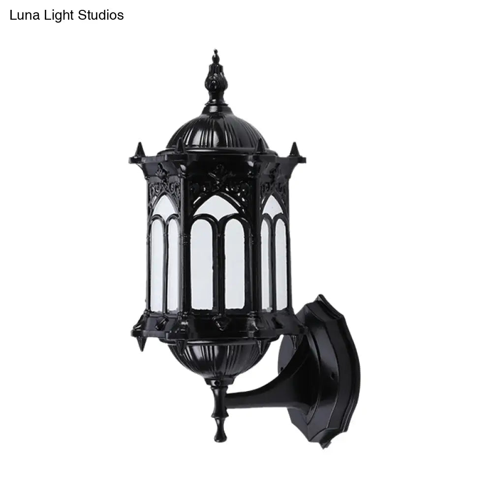 Rustic Black/Brass Pavilion Wall Light Sconce With Clear Glass Shade