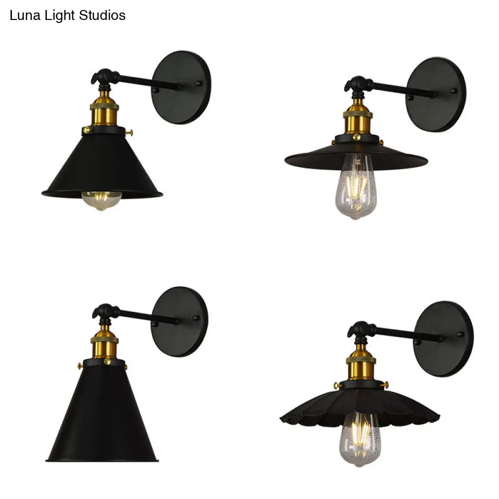 Rustic Black & Brass Wall Mount Sconce Lamp With Swivel Single Shade