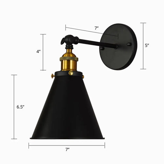 Rustic Black & Brass Wall Mount Sconce Lamp With Swivel Single Shade / C