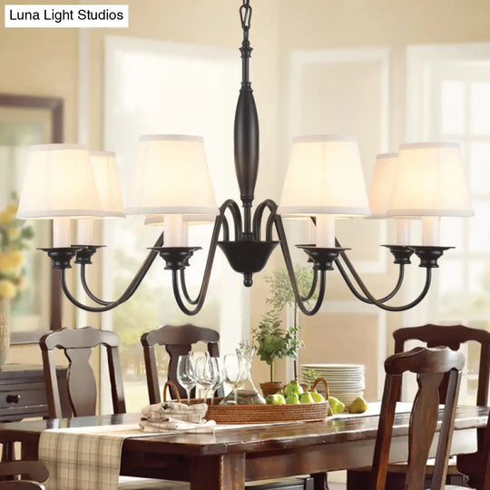 Rustic Black Candle Chandelier With Tapered Fabric Shade Perfect Hanging Light For Restaurants