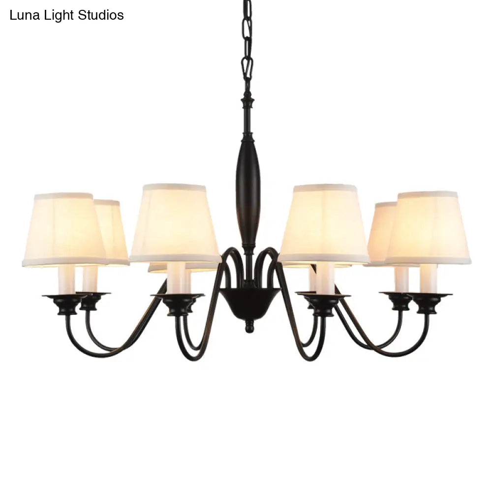 Rustic Black Candle Chandelier With Tapered Fabric Shade Perfect Hanging Light For Restaurants