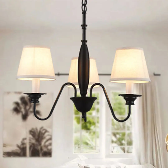 Rustic Black Candle Chandelier With Tapered Fabric Shade Perfect Hanging Light For Restaurants 3 /