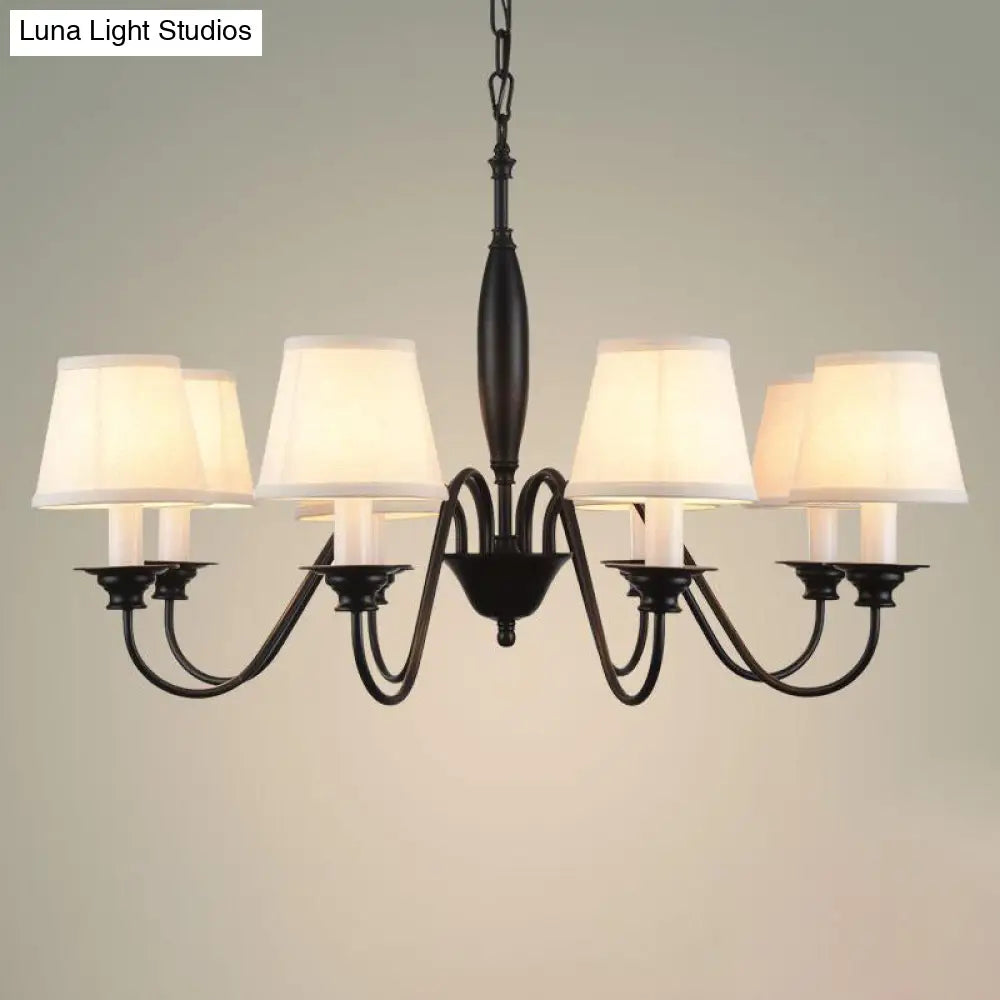 Rustic Black Candle Chandelier With Tapered Fabric Shade Perfect Hanging Light For Restaurants