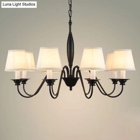 Rustic Black Candle Chandelier With Tapered Fabric Shade Perfect Hanging Light For Restaurants