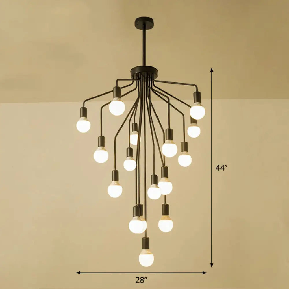 Rustic Black Cascade Chandelier With Exposed Bulb Design - Hanging Ceiling Light 16 /